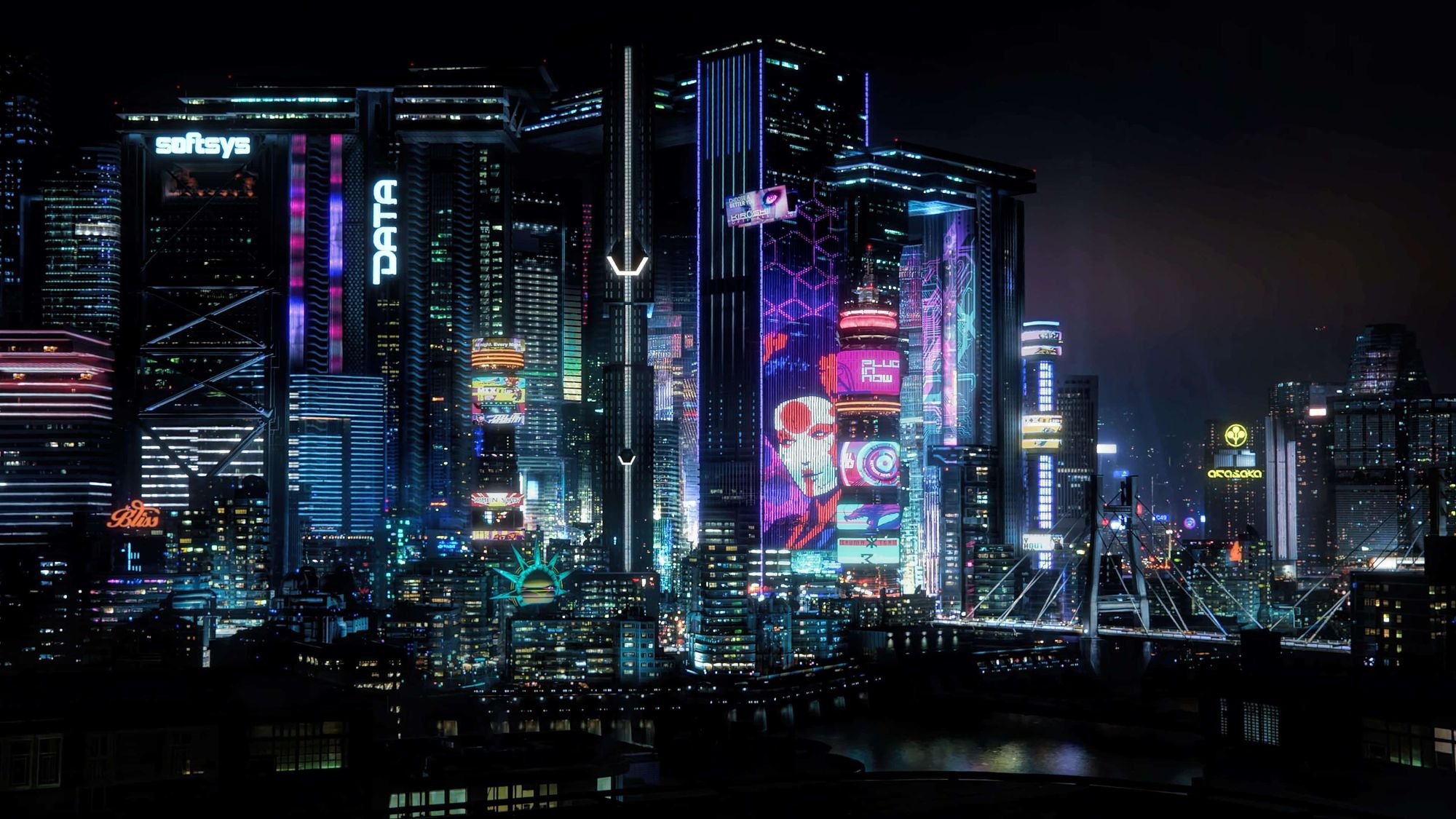 Neon-drenched cityscape