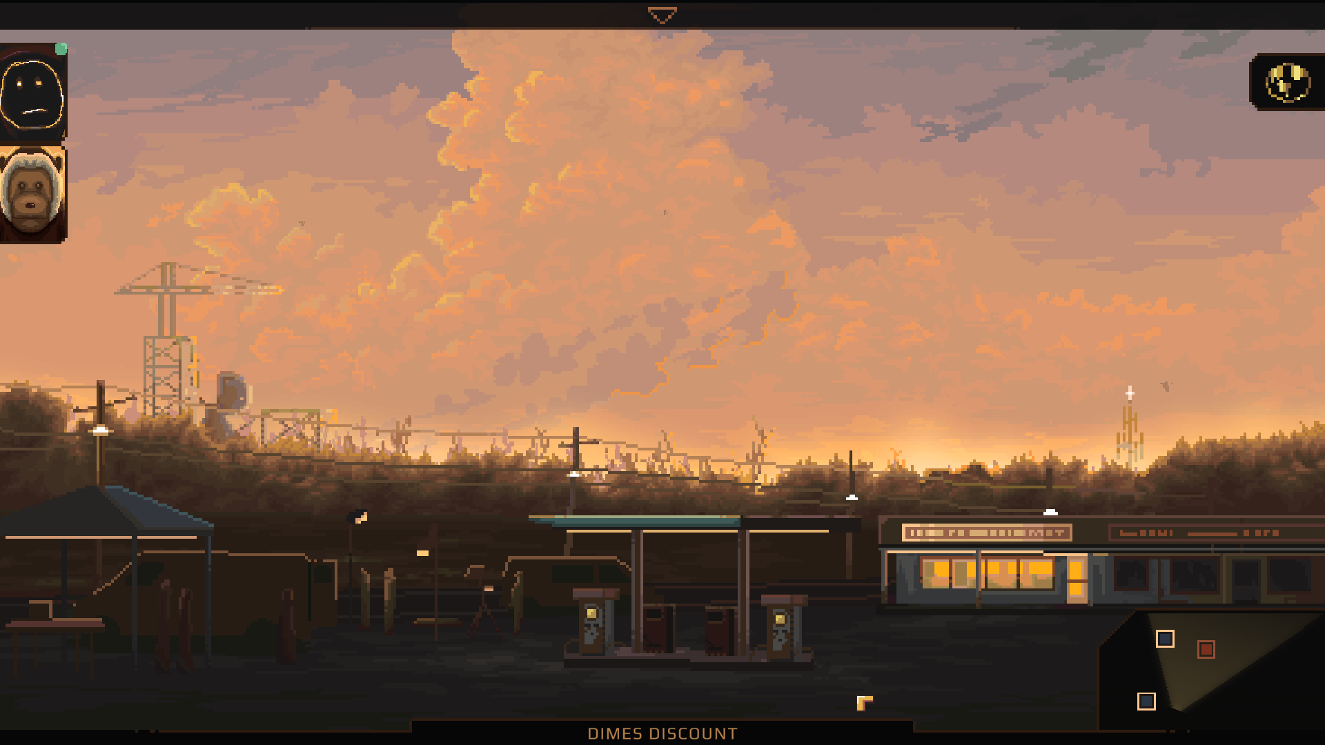 Image is of a sky and gas station in the game NORCO.