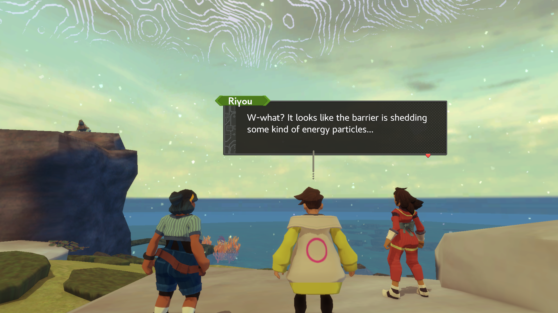 The three protagonists of Sephonie look out at the sea.