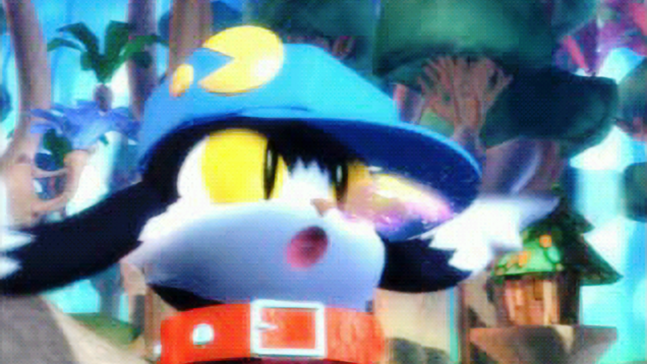 Screenshot from the game. Klonoa looks shocked.