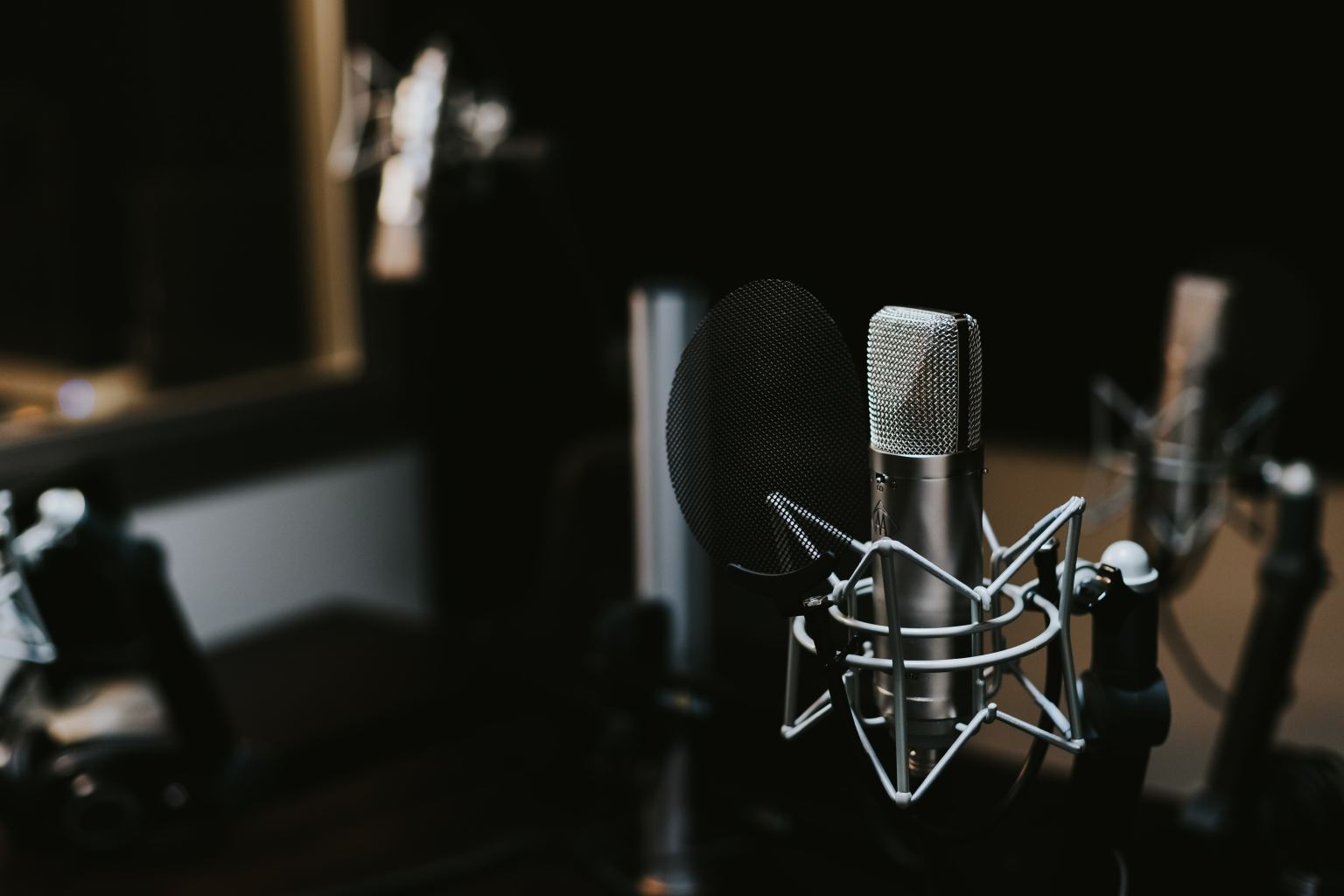 Professional microphone in a recording studio.