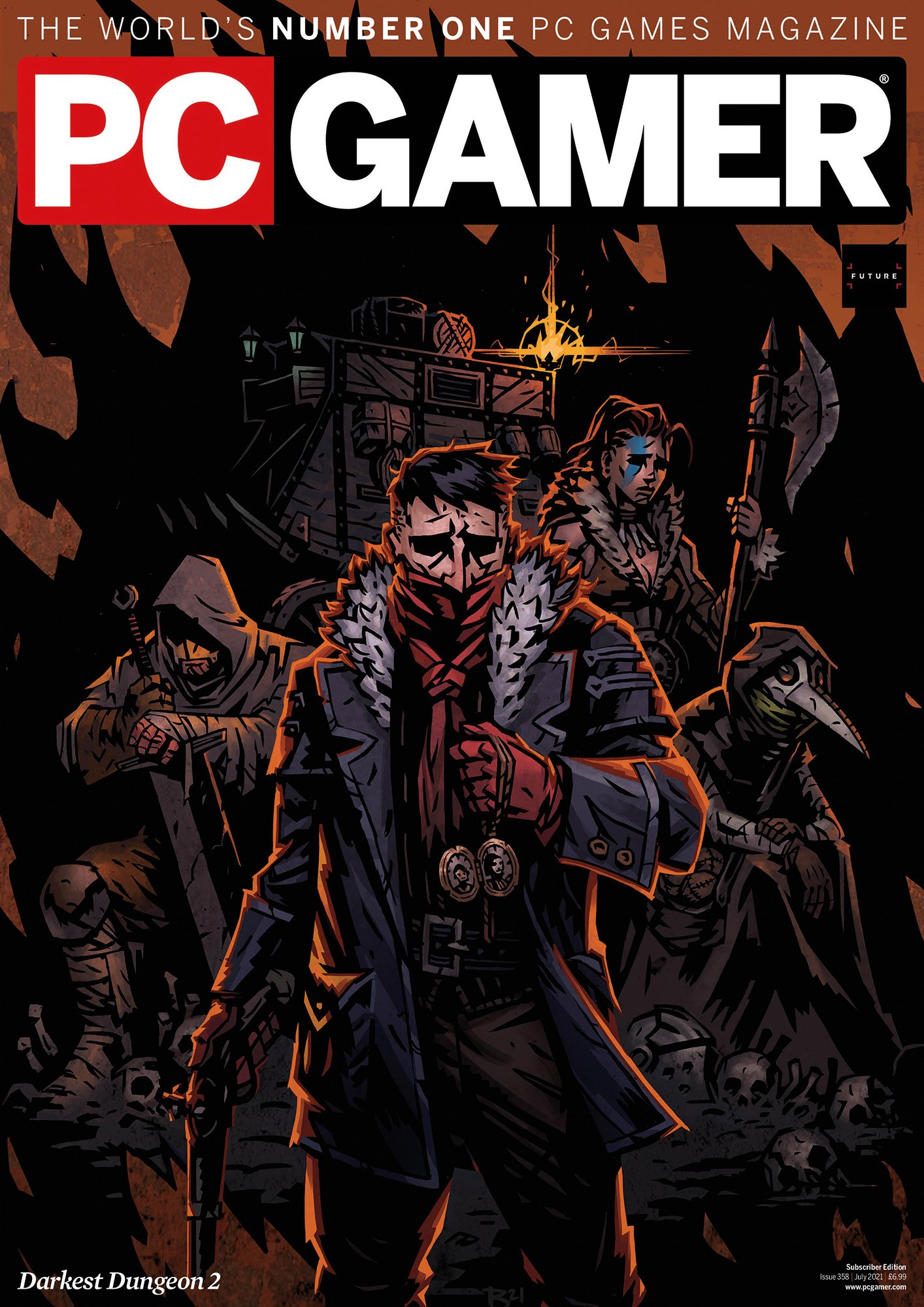 Cover of PC Gamer Magazine, displaying a range of characters from the game.