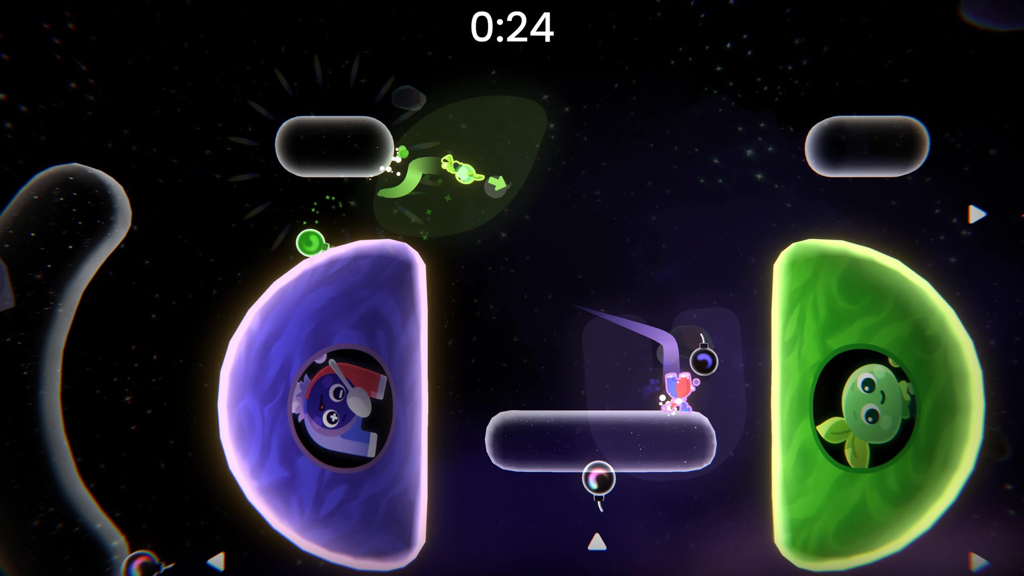 Gameplay for one of the minigames. Players bounce off of platforms and each other as a timer counts down.
