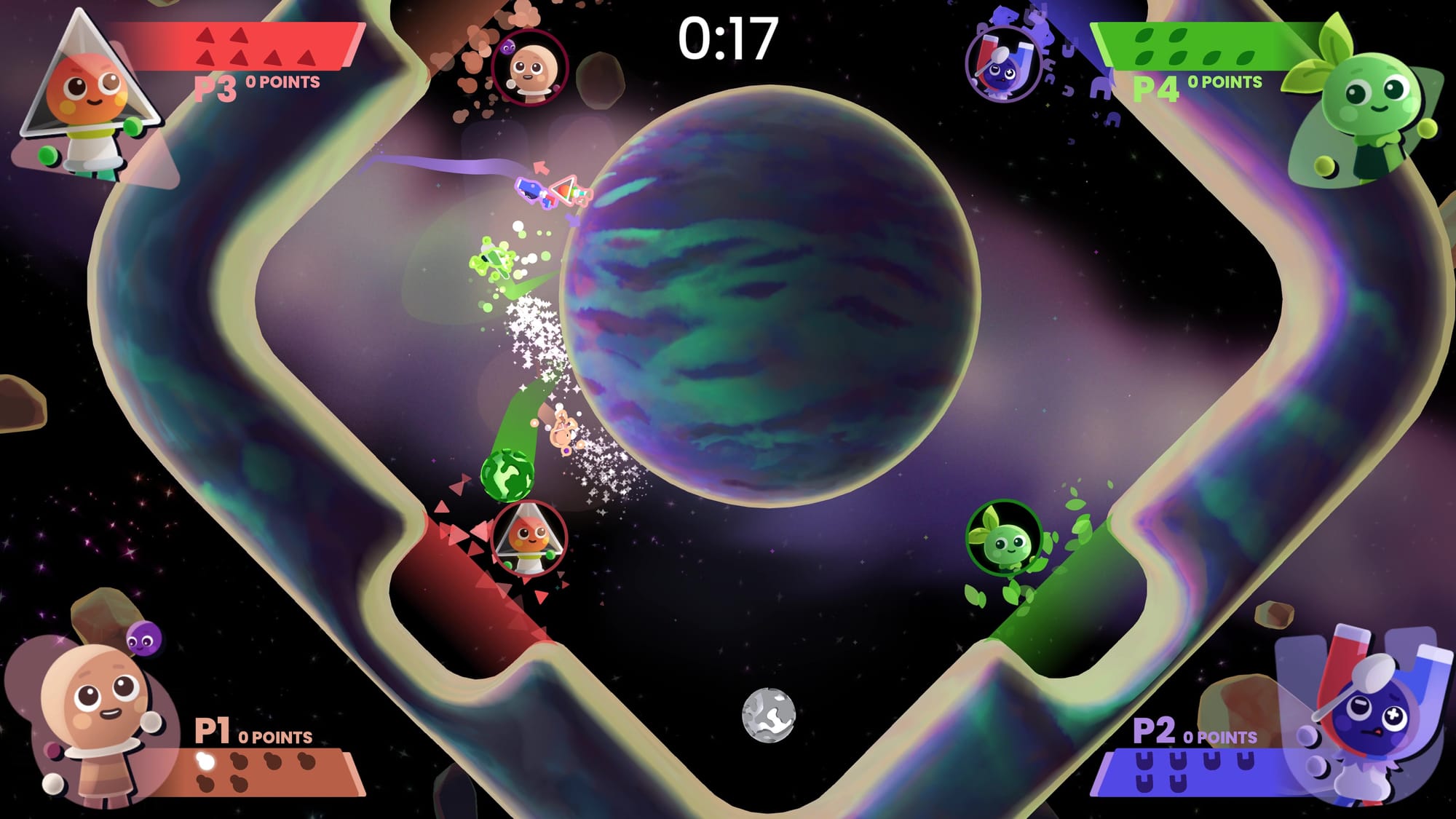 Gameplay for a minigame. Players lob and collect comets.