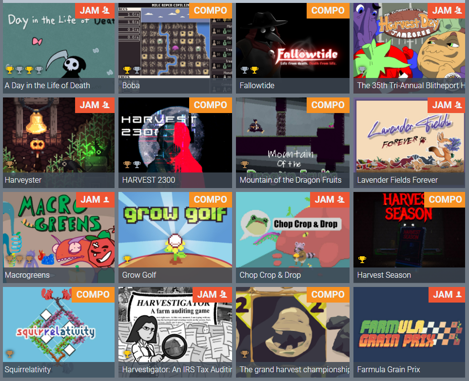A screenshot of the highest-ranked Ludum Dare games. You can see a lot of small game thumbnail images.