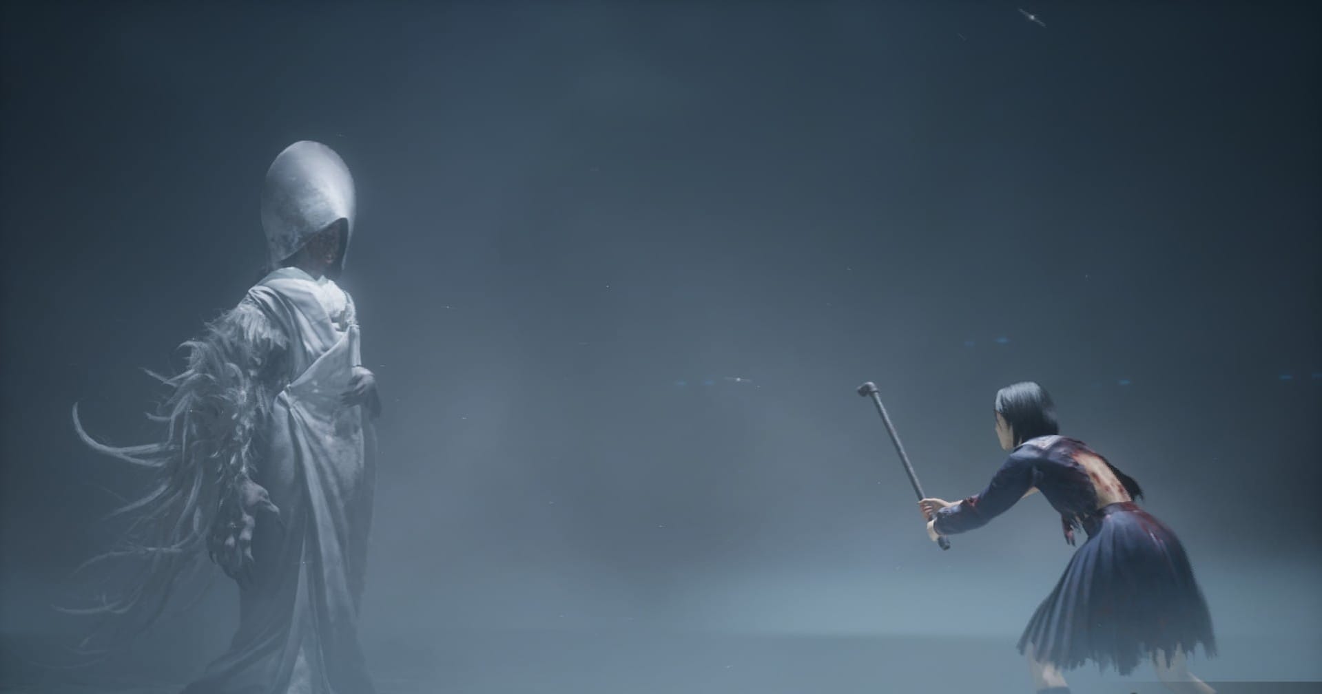 Hinako faces off against a ghostly creature.