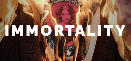 Immortality logo: a burning cameo portrait of a woman scowling at the camera.