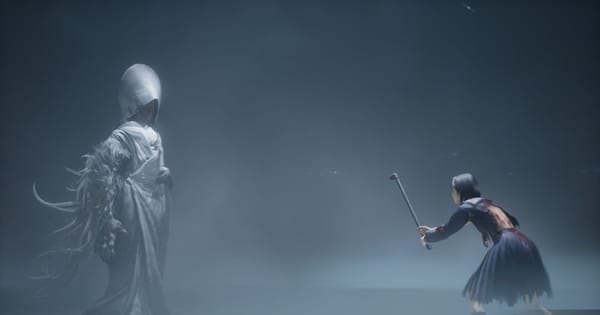 Hinako faces off against a ghostly creature.