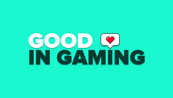 The Good in Gaming Logo, featuring a speech bubble with a red heart in it.